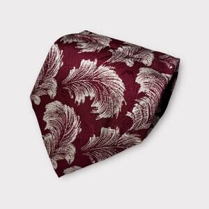 Polo Ralph Lauren Burgundy Red Tan Floral Flower Fern Print 100% Silk Neck Tie